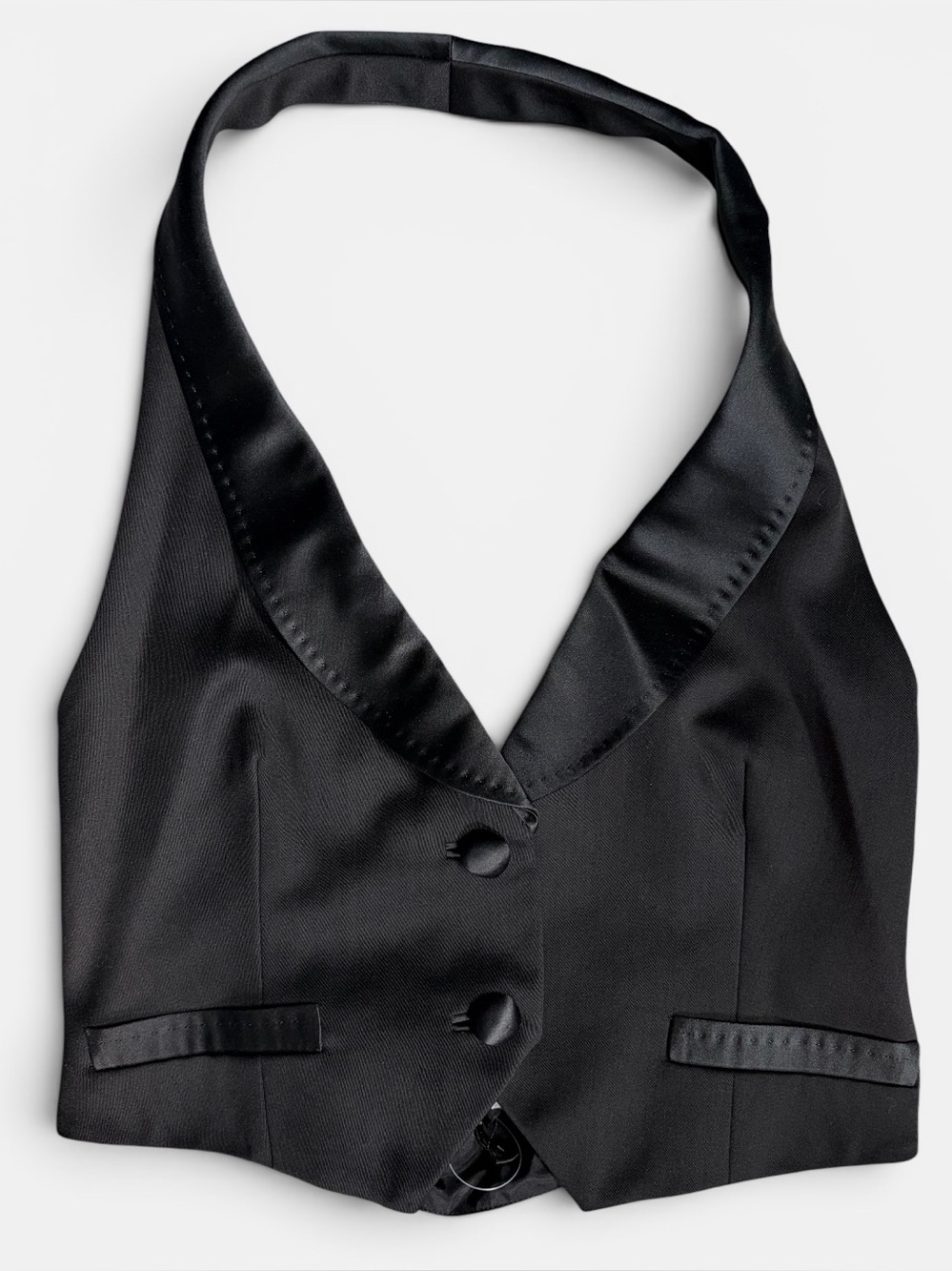 J.Crew Collection Tuxedo Vest Sz M Duchess Black Halter Waistcoat Wool Y2K NWT